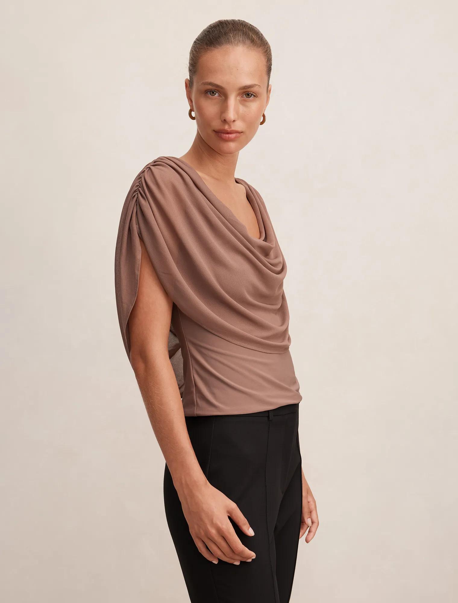 Olivia Draped Mesh Cape Top