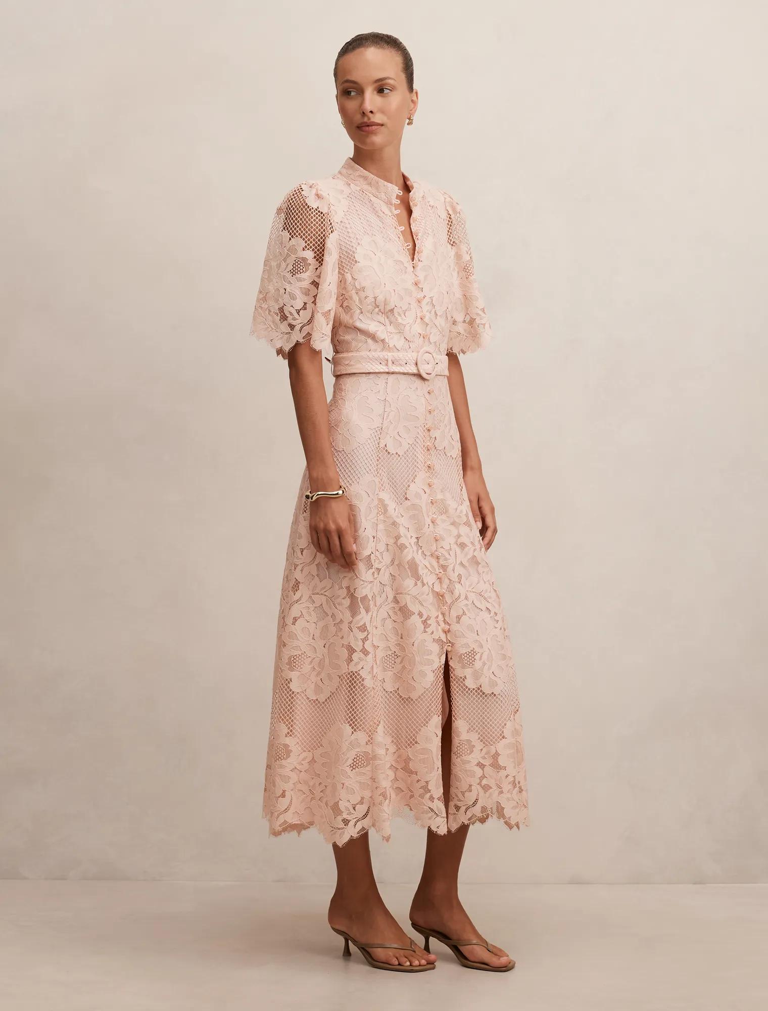 Liberty Flutter Sleeve Lace Midi