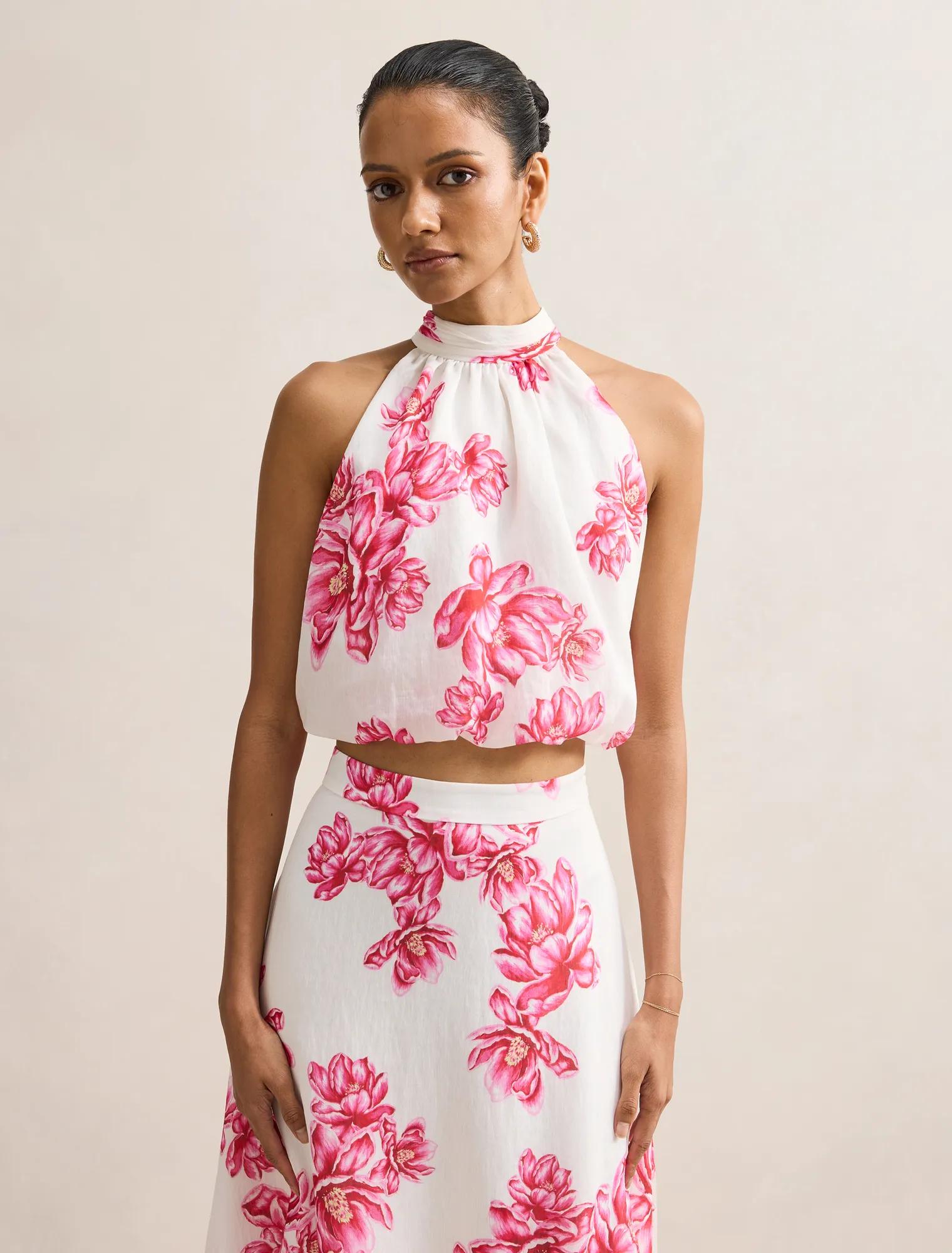 Forever New Women's Maisie Petite Halter Tie Up Top in Small Zila Co-ord, Size 12 Tencel Lyocell/Polyamide/Linen