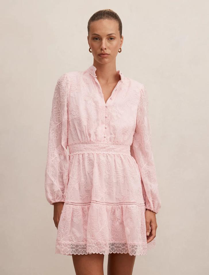 boutique embroidered strappy midi skater dress Jaelen Floral Lace-Up Skater Dress With Pockets main image 1