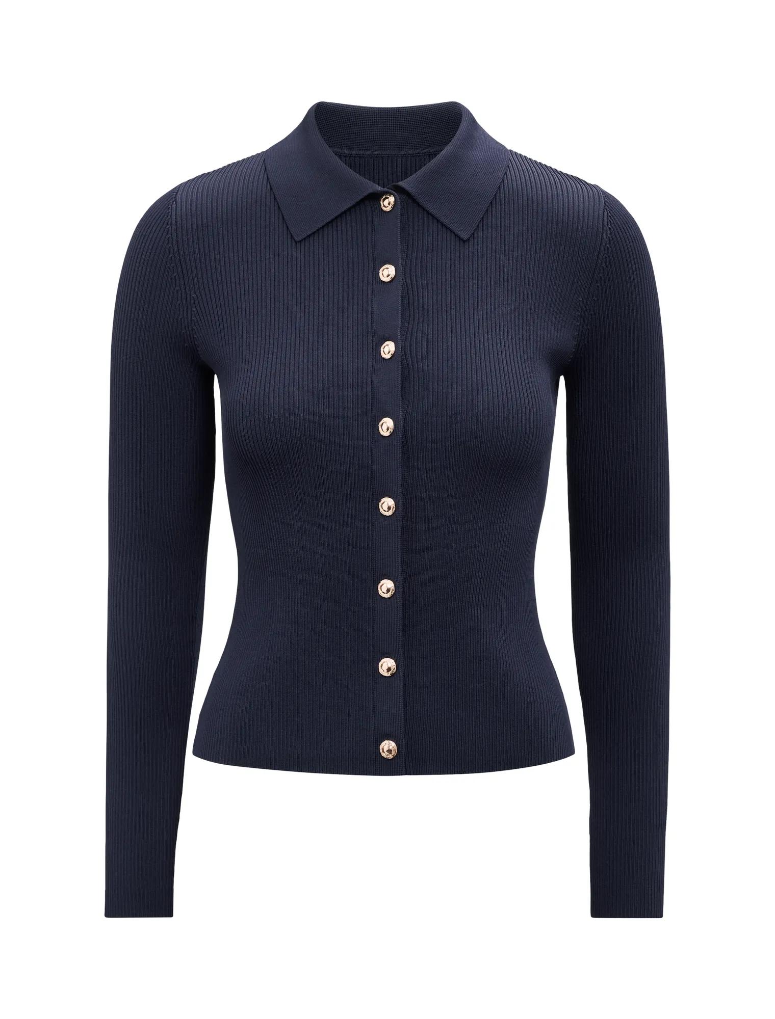 Selina Ribbed Knit Polo Top