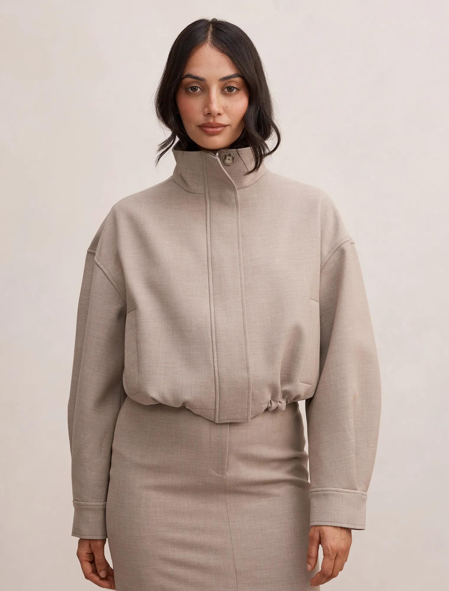 Forever New Women's Maya Funnel Neck Jacket in Neutral Set, Size 10 Recycled Polyester/Viscose