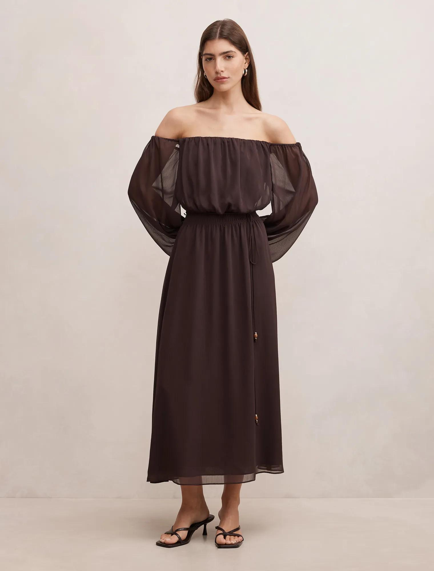 long sleeve formal dresses canada Embroidered-Bodice Long Formal Dress with Long Sleeves Navy / 14