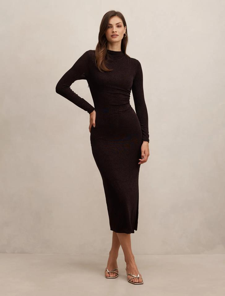 Brown Bodycon Dress - Sammy Glitter Long Sleeve - Size 4 to 16 - Womens Long  Sleeve Dress