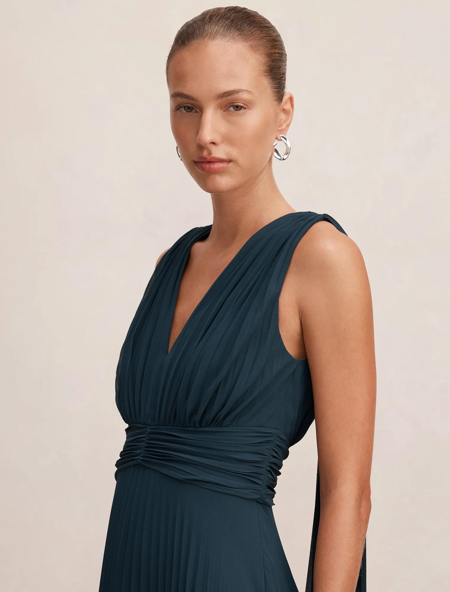 Leia Pleated Cape Maxi Dress