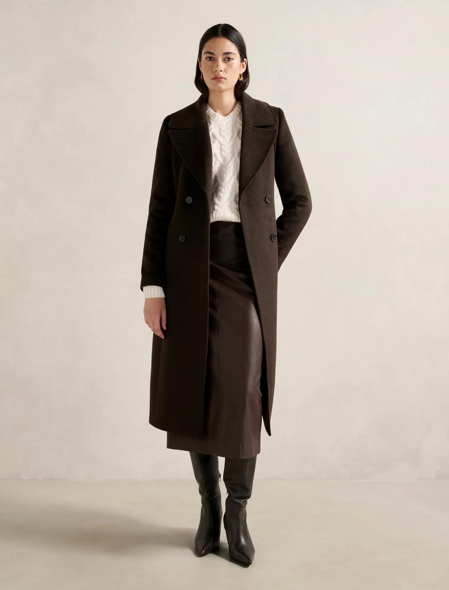 Forever New Women's Blake Double Breasted Coat in Dark Chocolate, Size 16 Polyester/Wool/Viscose