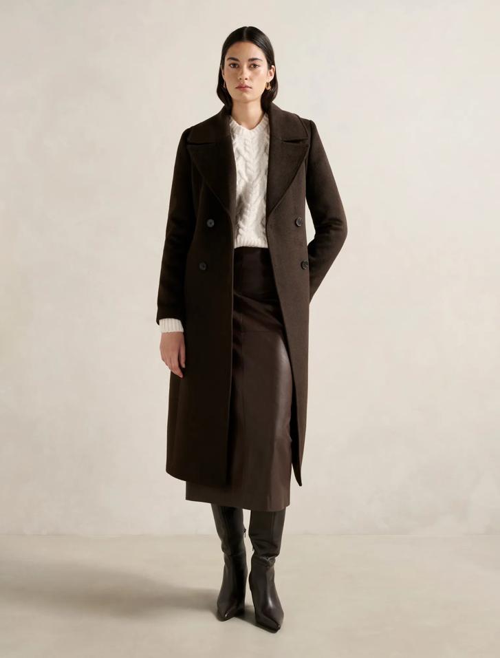 Manteau Double Boutonnage En Laine ESCADA - Taille S (DE34/US4) - Marron Foncé - Neuf Sans étiquettes