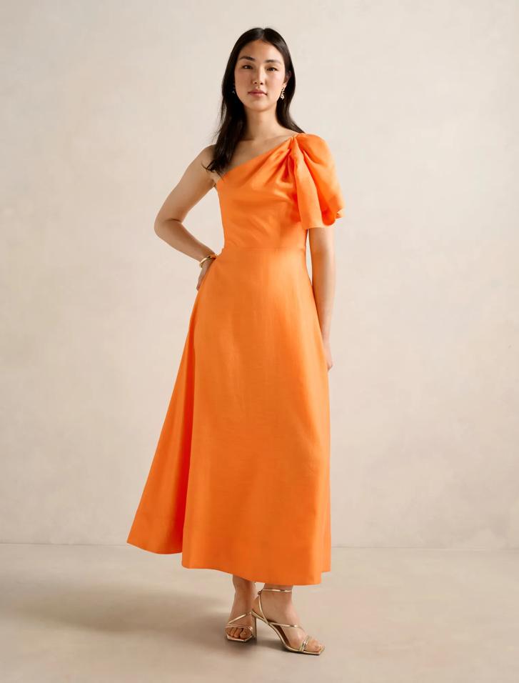 orange one shoulder midi dress Orange One Shoulder Midi Dress Gabi Swimwear
