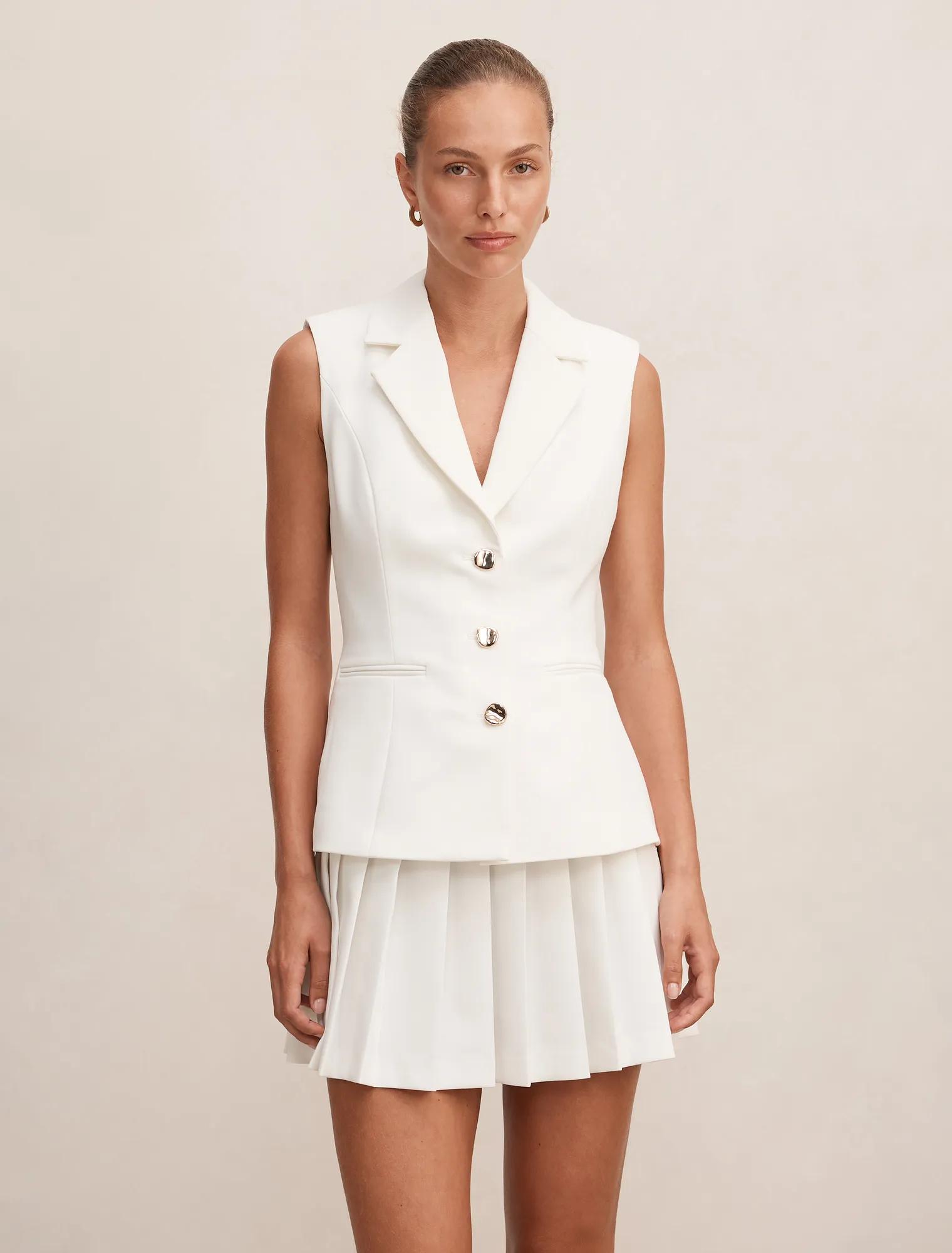 Forever New Women's Lucy Sleeveless Blazer Mini Dress in Porcelain, Size 14 Recycled Polyester/Viscose