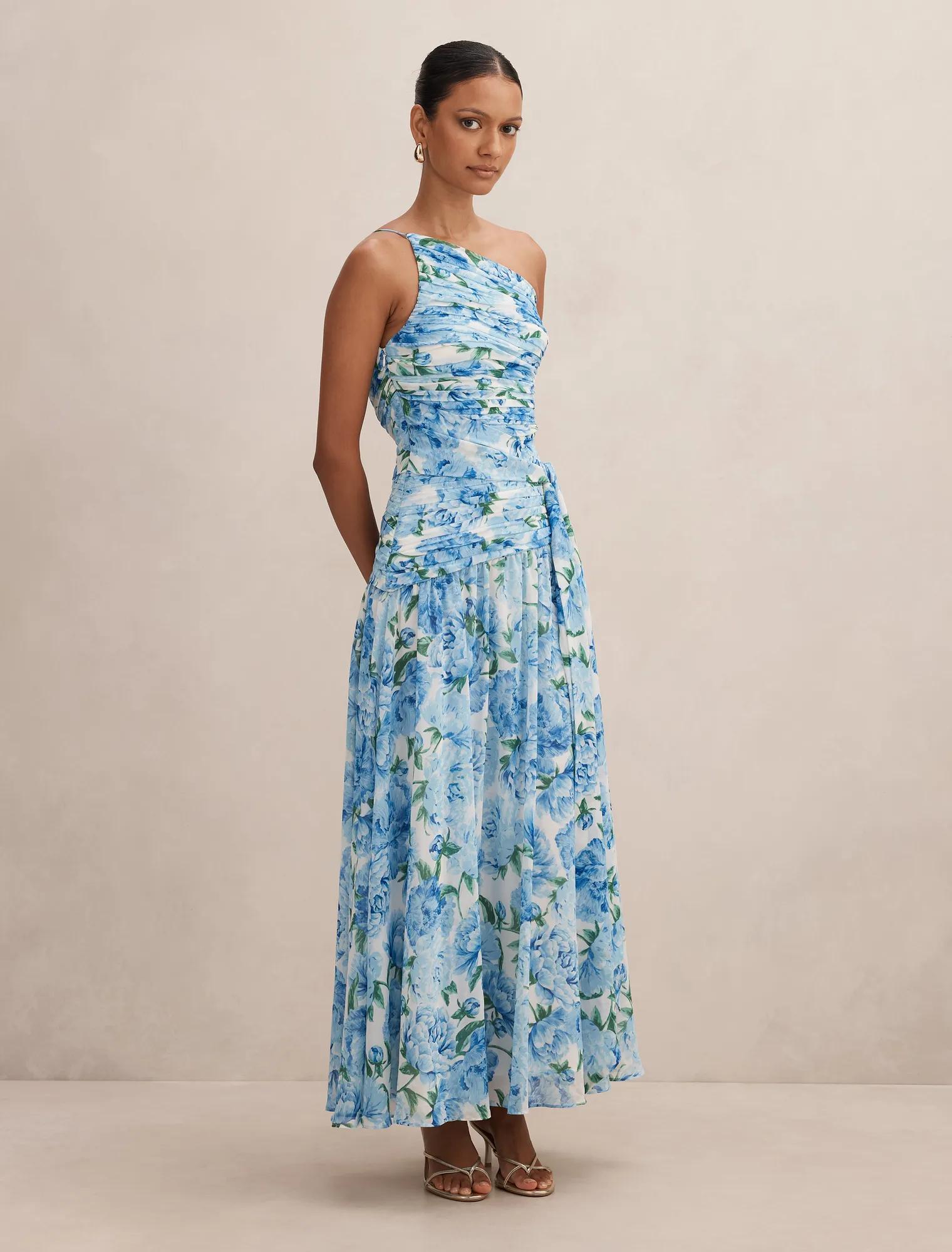 Connie Petite Ruched Asym Maxi