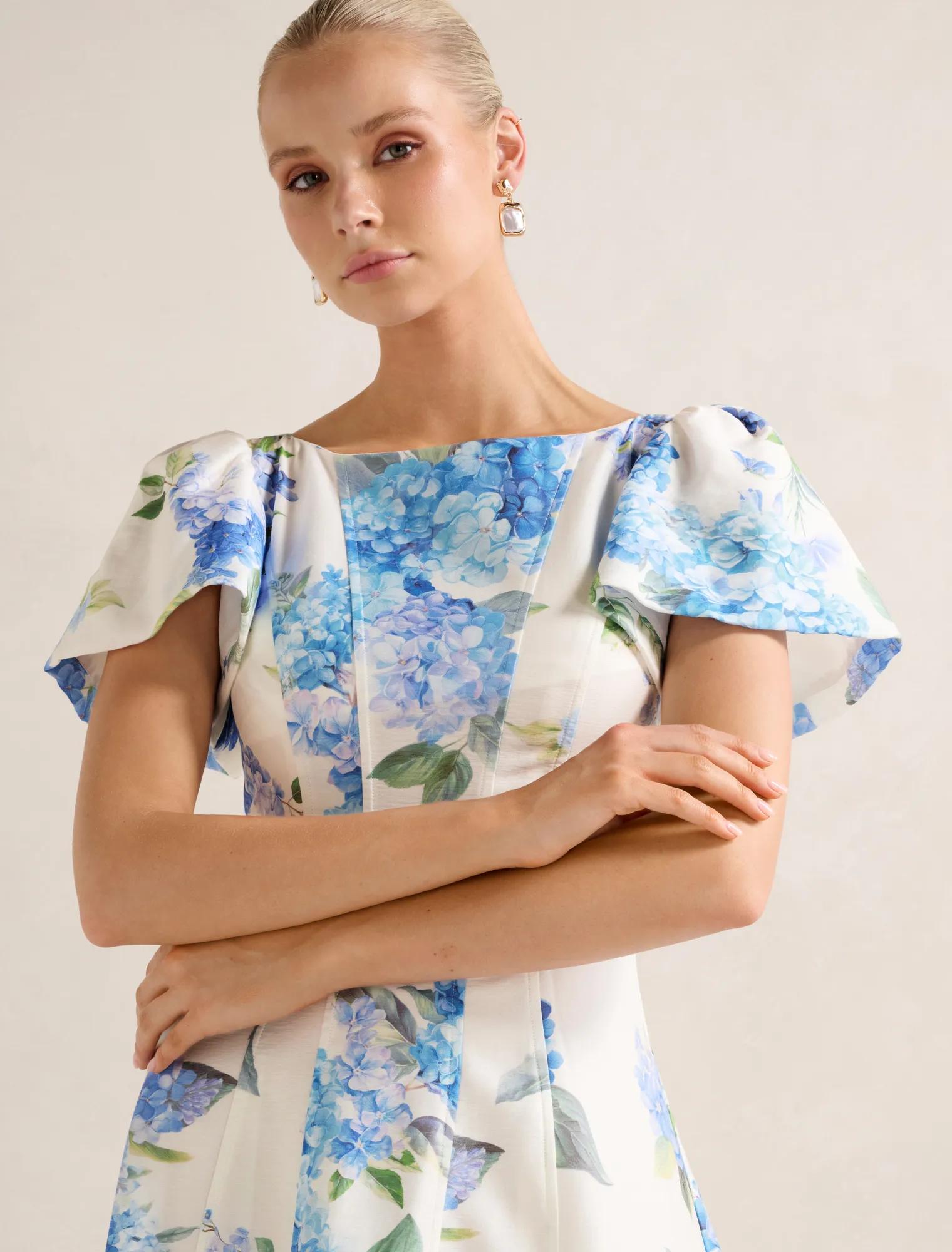 Kaya Printed Flutter Midi Dress