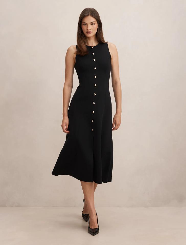 Lucienne Fit and Flare Knit Midi Dress in Black - Size 0 to 12 - Womens Midi  Dresses