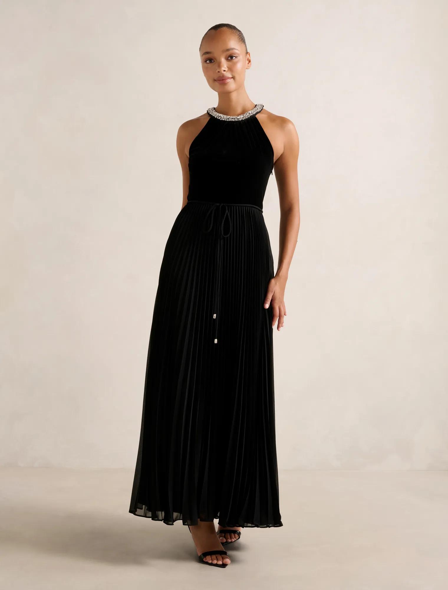 Gwen Halter Neck Pleat Midi Dress