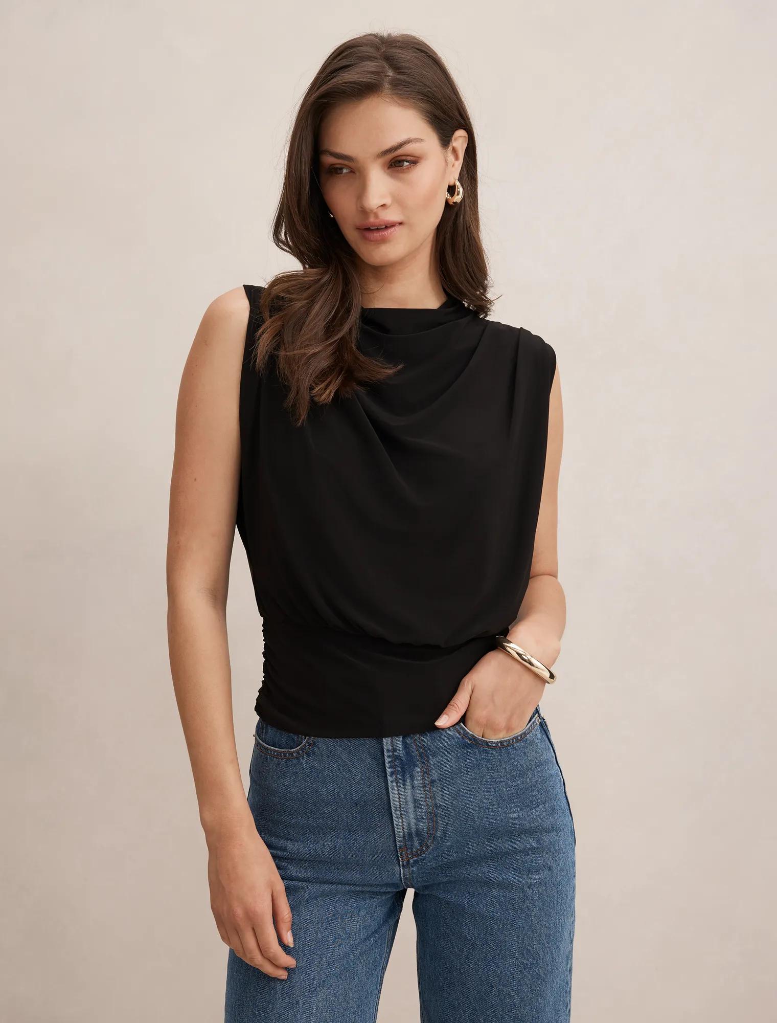 Adele Cinched Waist Tank Top in Black - Size 4 to 16 - Womens Tank