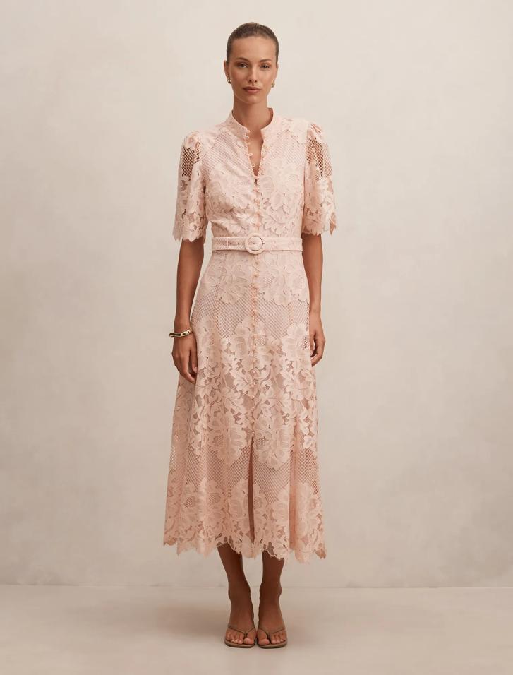 yellow dress with black lace Tarini Ruched Backless Lace Maxi Dress in Pastel Yellow main image 0