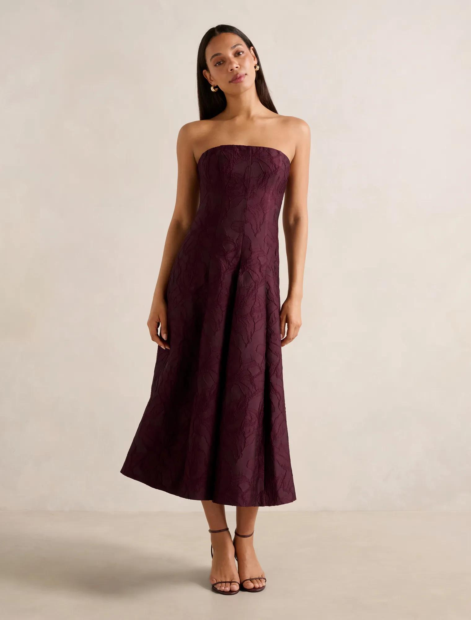 Charlotte Strapless Jacquard Midi Dress in Red - Size 0 to 12 - Womens Midi Dresses Charlotte Strapless Jacquard Midi Dress in Red - Size 0 to 12 - Womens Midi Dresses
