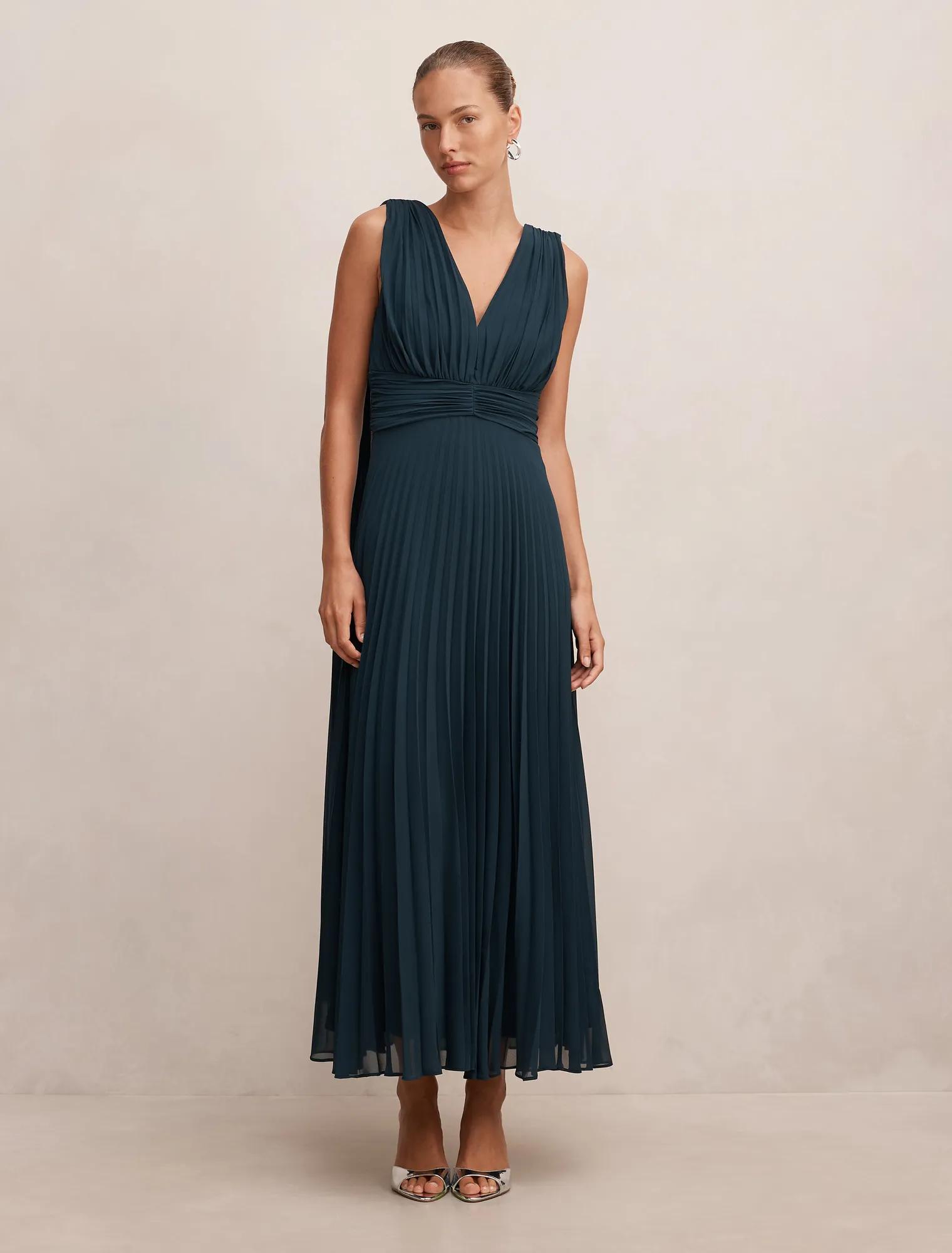 Leia Pleated Cape Maxi Dress