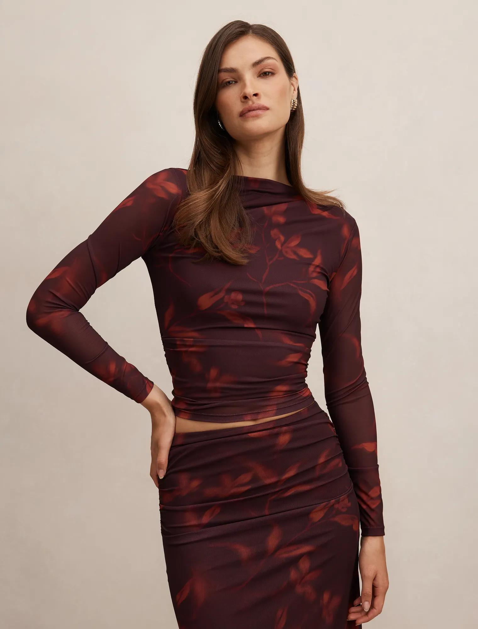 knee length dresses for ladies Long Sleeve Ribbed Red Top - All Tops main image 0