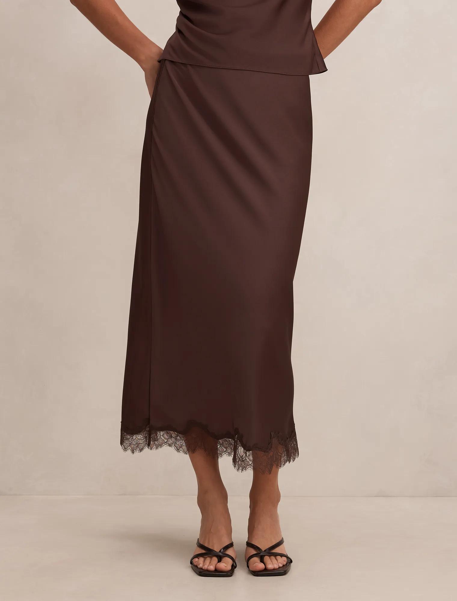 Enola Lace Maxi Skirt in Brown Size 4 to 16 Womens Maxi Skirts — free download