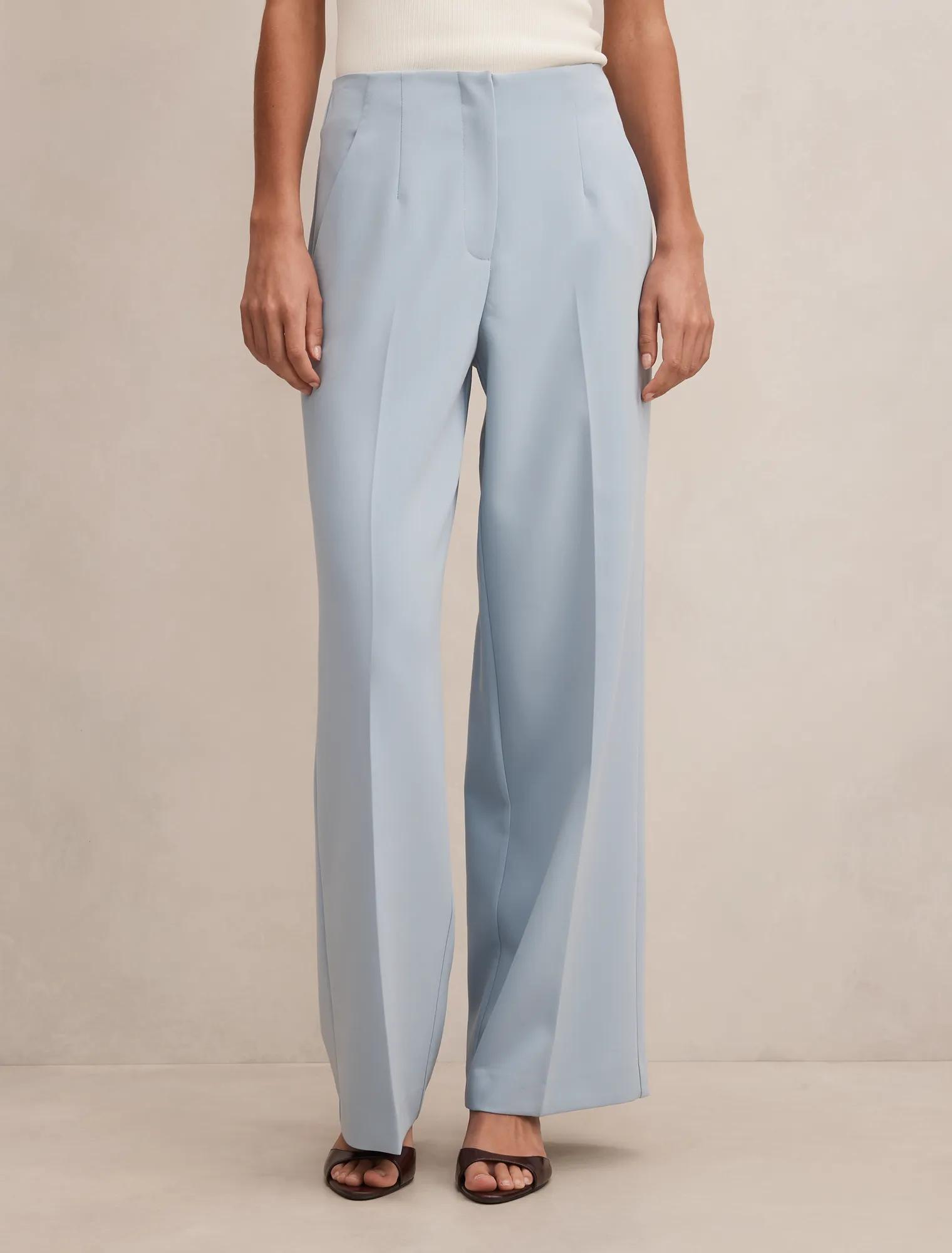 Forever New Women's Lee Wide Leg Pants in Sky Blue Suit, Size 8 Recycled Polyester/Viscose