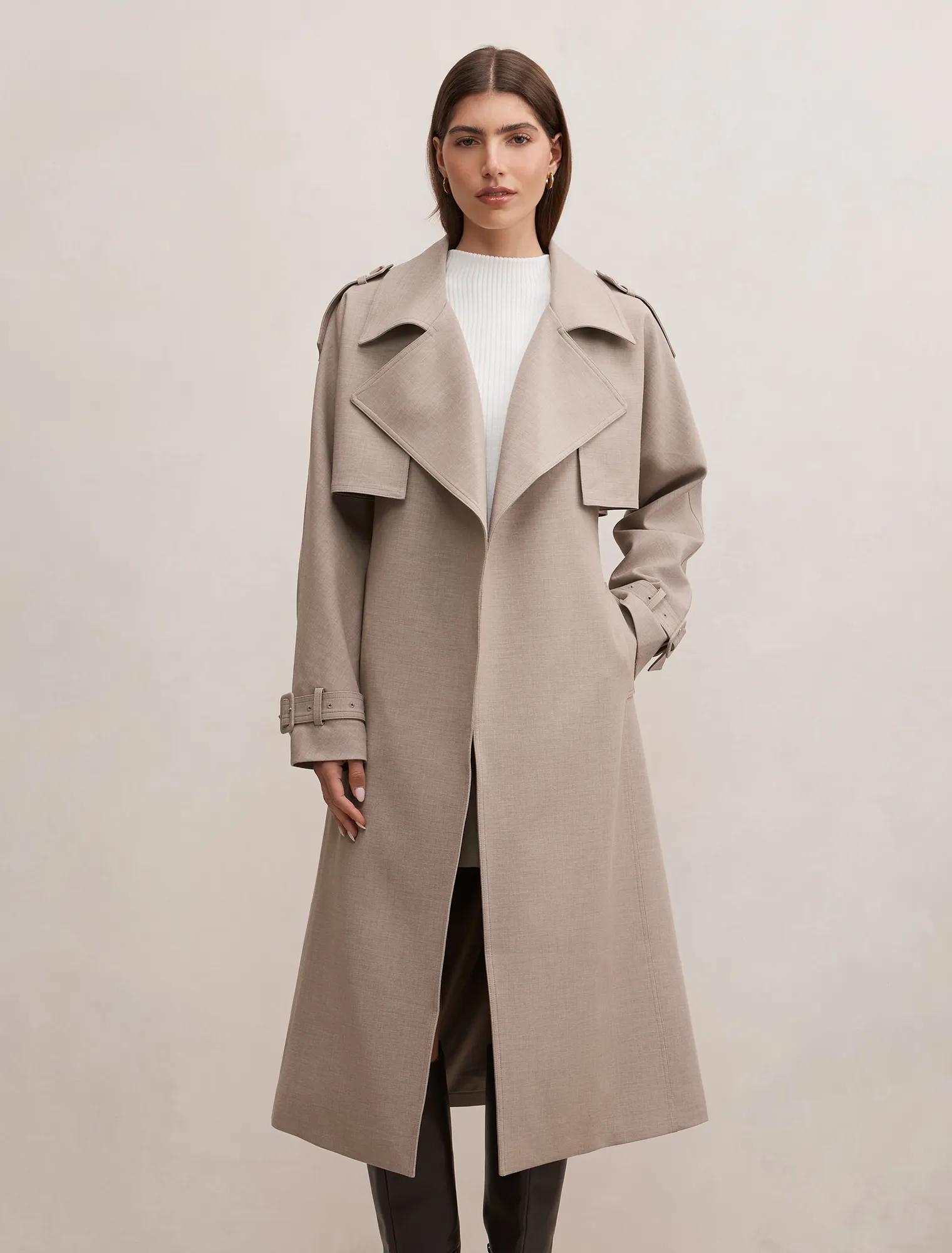 Forever New Women's Maya Trench in Neutral Set, Size 14 Recycled Polyester/Viscose