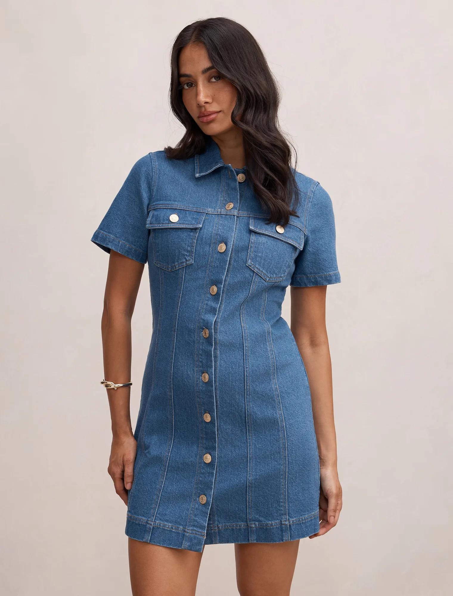Denim Trends Forever Unique Denim Dress FOREVER 21 Denim Dresses For Women For Sale