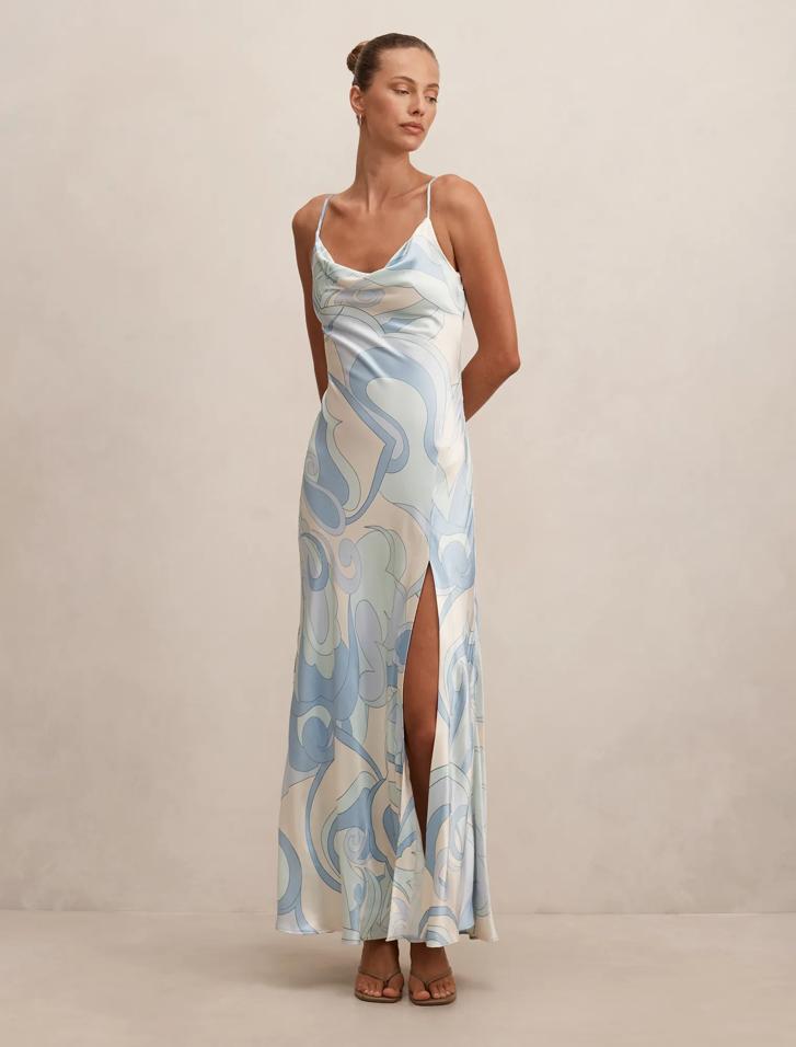 tyler satin dress Blue Maxi Dress - Tyler Satin Cowl Slip - Size 0 to 12