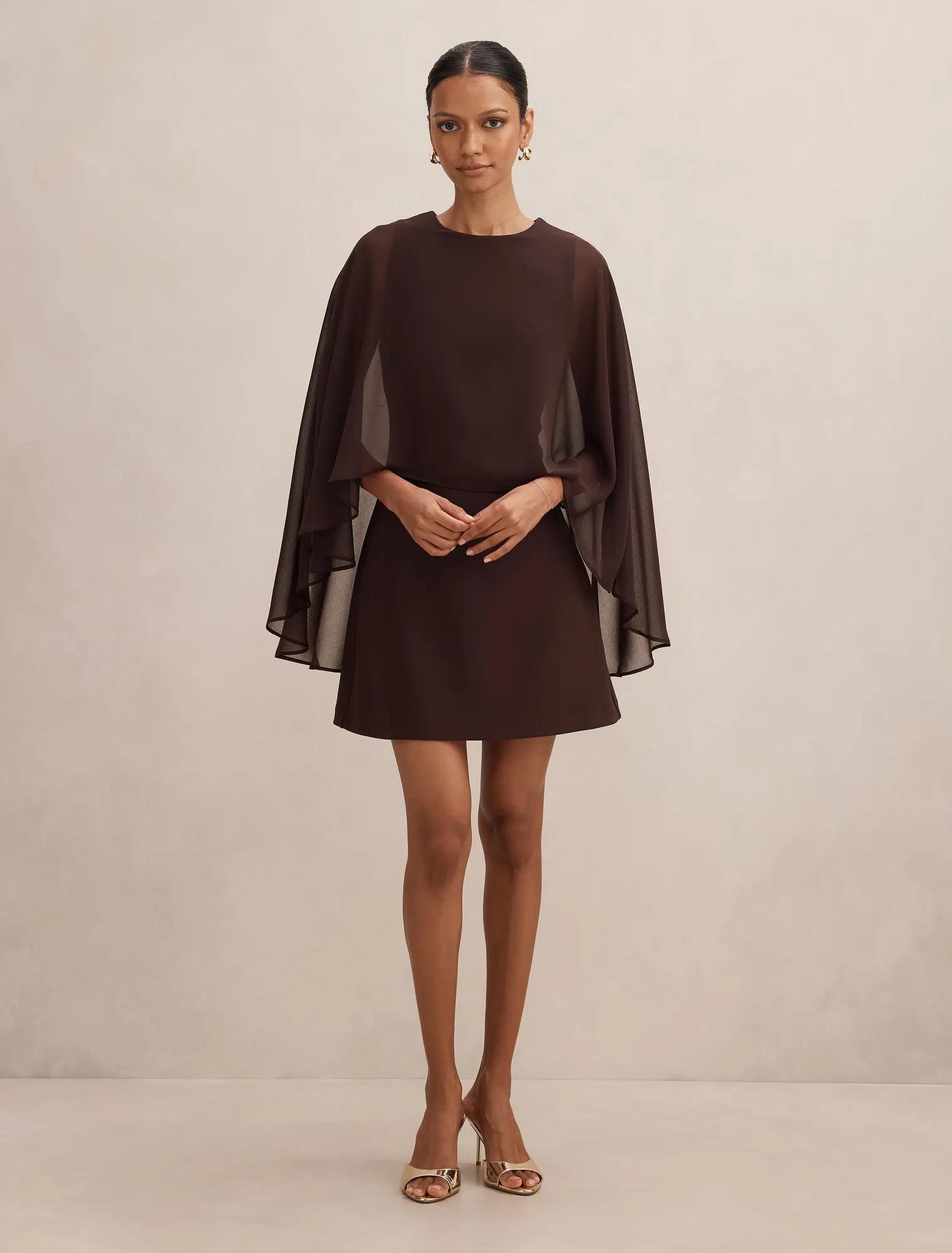 Irena Petite Sheer Cape Mini Dress