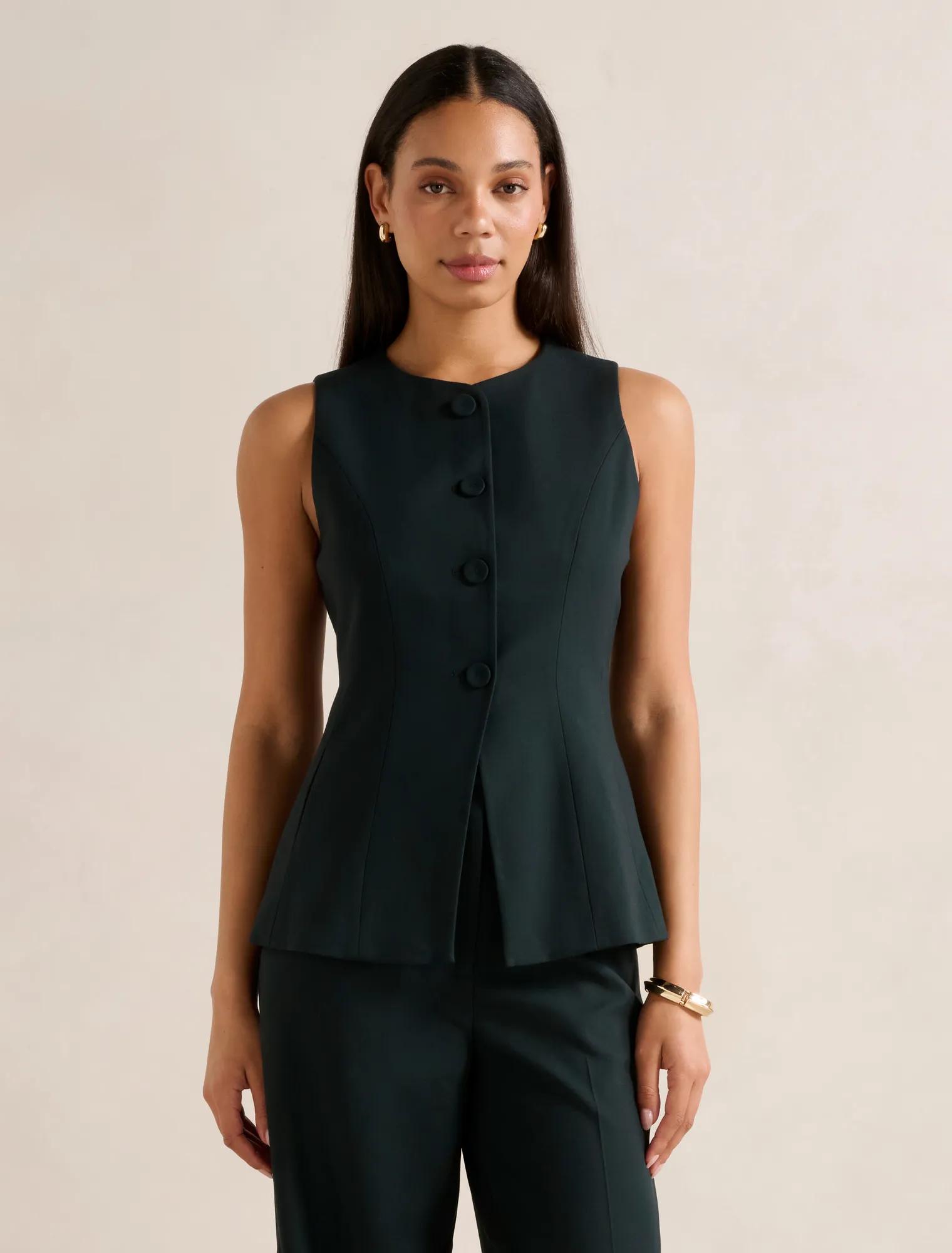 Hendrix Long Waistcoat in Green - Size 4 to 16 - Womens Waistcoats
