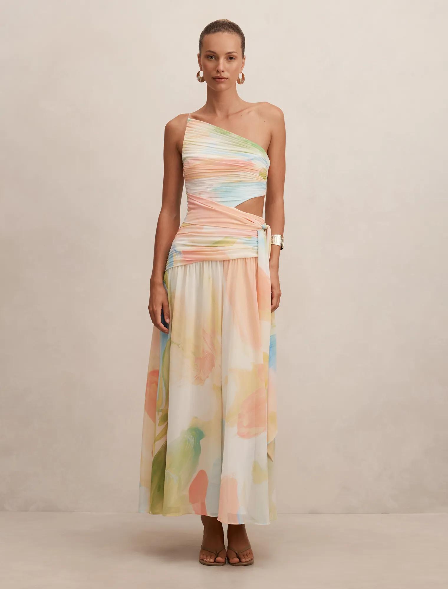 Connie Ruched Asym Maxi