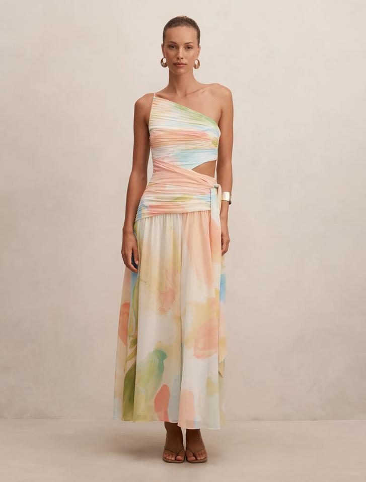 Pink Maxi Dress - Connie Ruched Asymmetric - Size 0 to 12 - Womens Maxi  Dresses