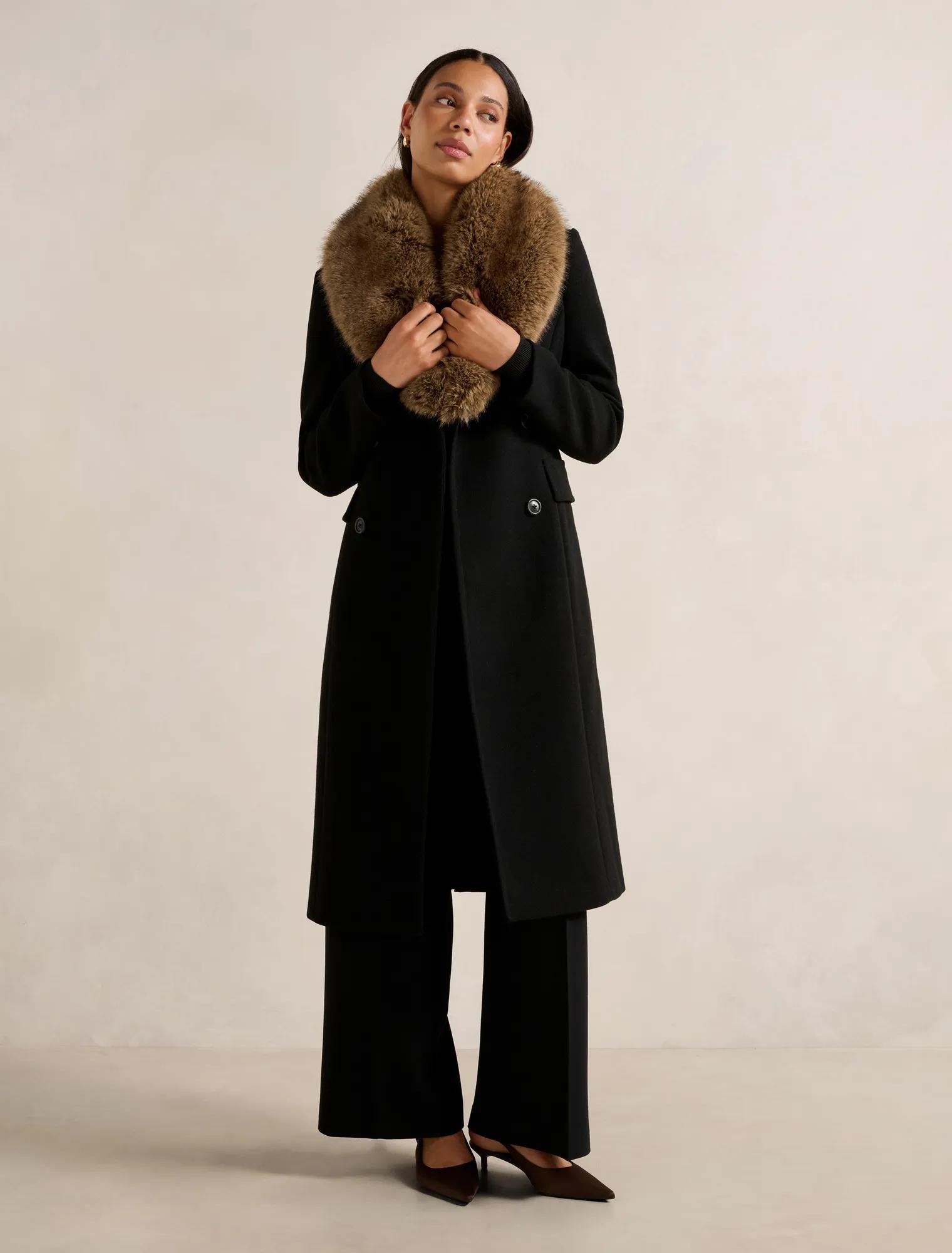Chelsea Double Breasted Fur Collar Coat