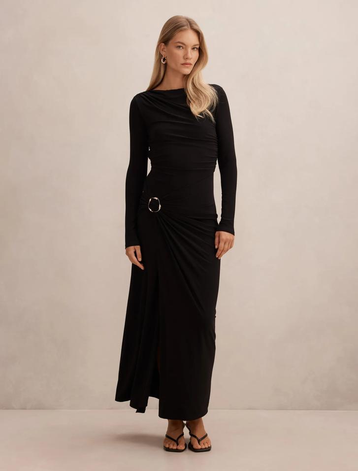kingsley knit dress EMILY DAWN LONG Kingsley Pleated LONG Sleeve Drop Waist Column Dress in True Navy at Nordstrom, Size X-Small