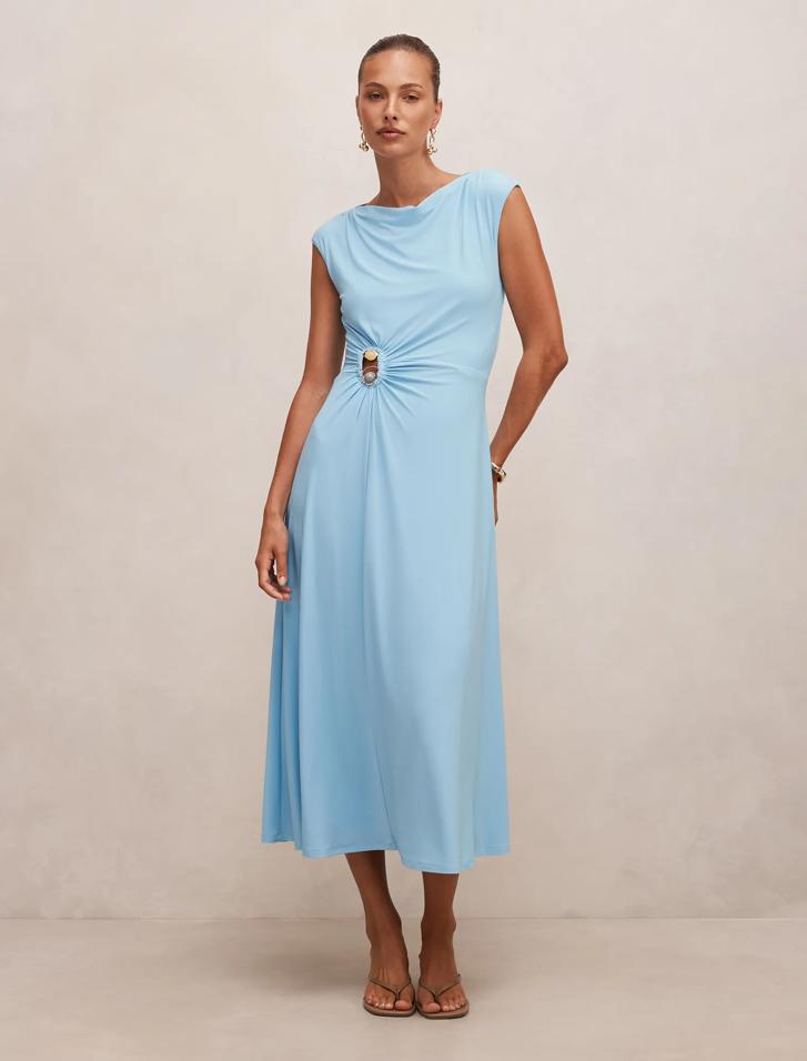 blue and cheetah print dress Alaia Blue Patterned Dress with Matching Crop Cardigan S – 1132Consignment main image 1