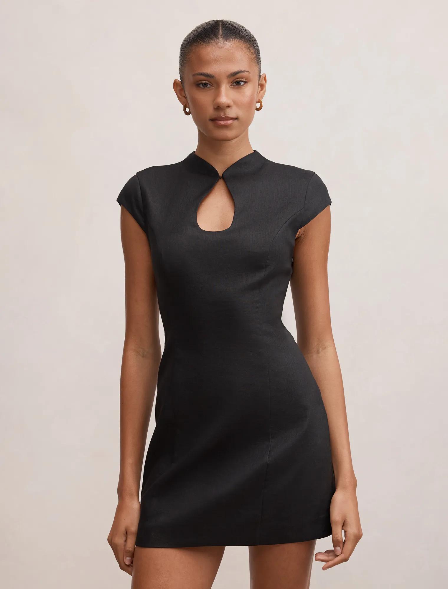 black party dresses australia Black Dress, Linen Dress, Maxi Dress, Pleated Dress, Party Dress, Evening Dress, Round Collar, 3/4 Sleeves Dress, Ladies Dresses 1728#