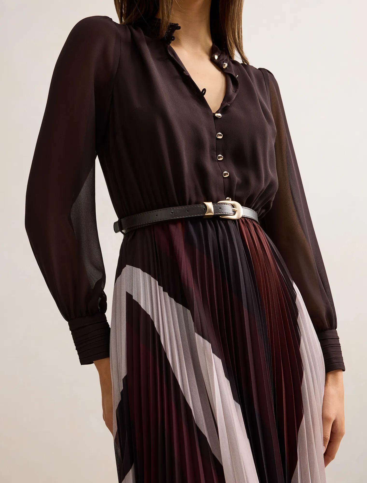 Anya Long Sleeve Pleated Midi Dress