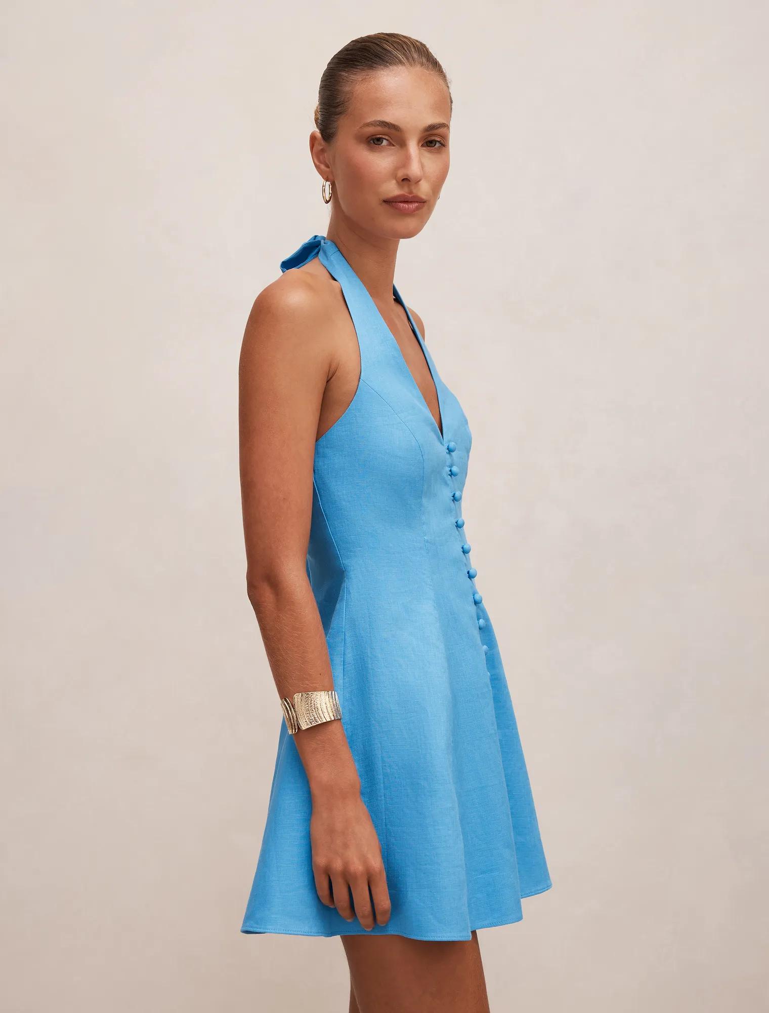 Ina Button Front Halter Mini Dress
