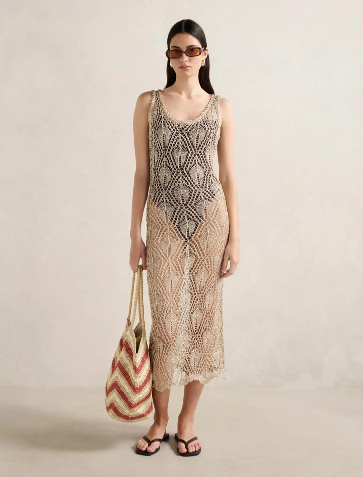 Sienna Sequin Crochet Cover Up in Gold - Womens Cover Ups