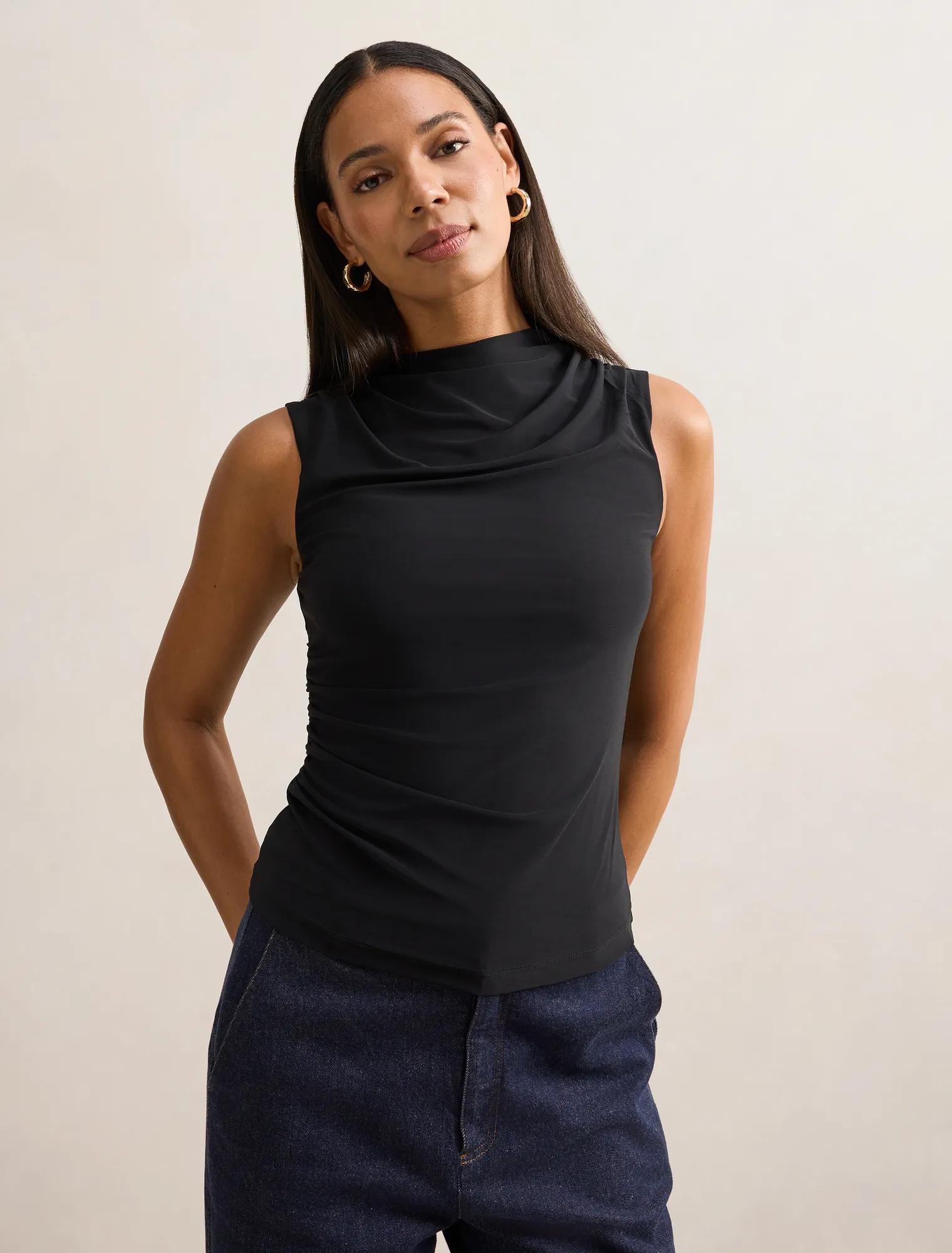 Danni Draped Sleeveless Top in Black - Size 0 to 12 - Womens