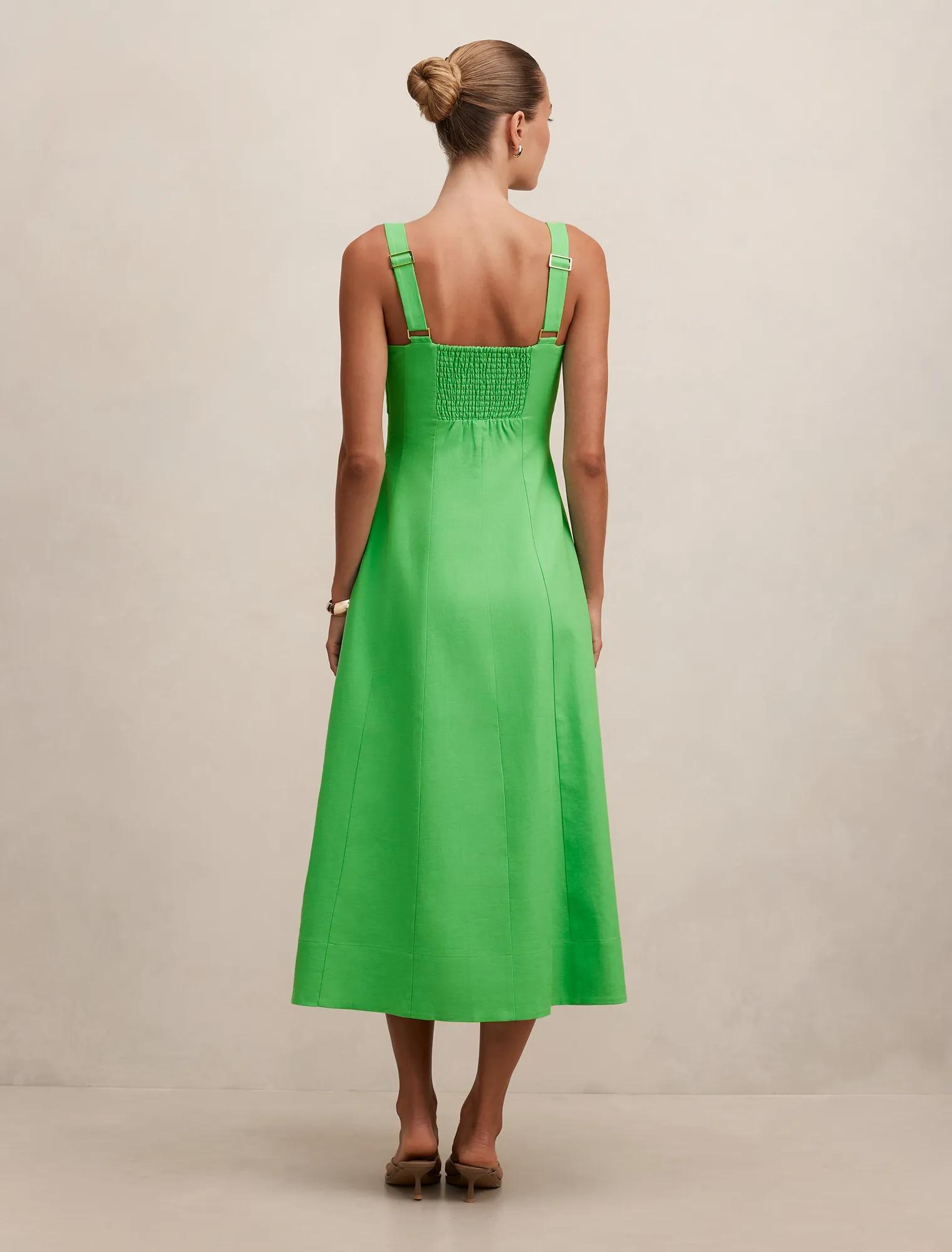 Kara Tie Front Linen Midi Dress