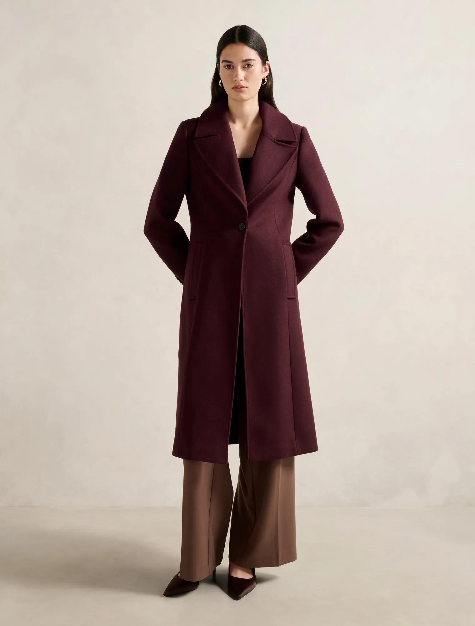 Forever New Women's Danielle Single Breasted Coat in Burgundy, Size 16 Recycled Polyester/Acrylic/Wool