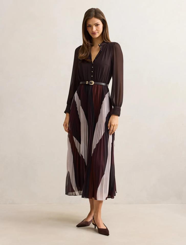 chinese dress ladies Inspire Chic Women's A-Line Flowy Long Sleeve Tie V Neck Pleated Midi Dress Dark Green X-Large main image 1