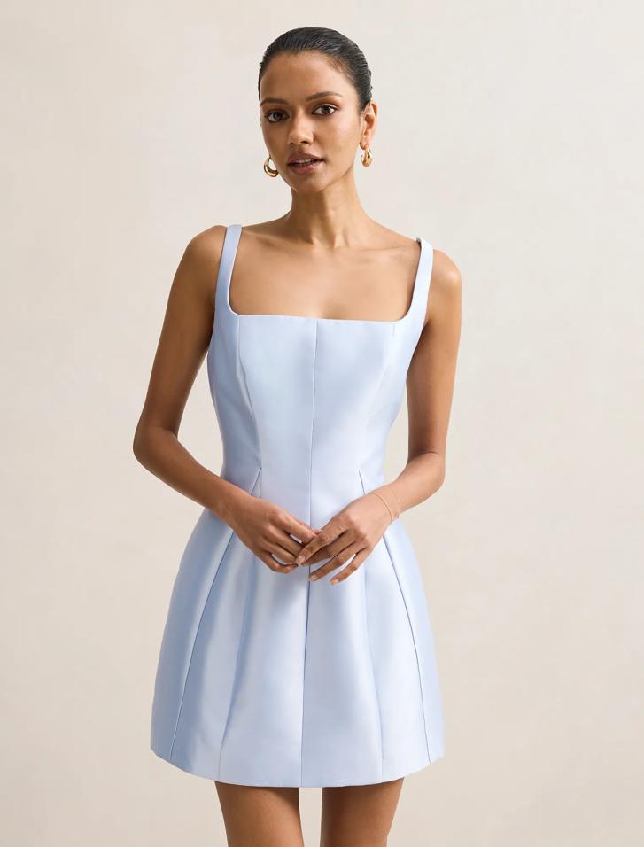 Kaitlyn Petite Structured Satin Mini Dress in blue - Size 4 to 16 - Petite Womens Mini Dresses Kaitlyn Petite Structured Satin Mini Dress in blue - Size 4 to 16 - Petite Womens Mini Dresses