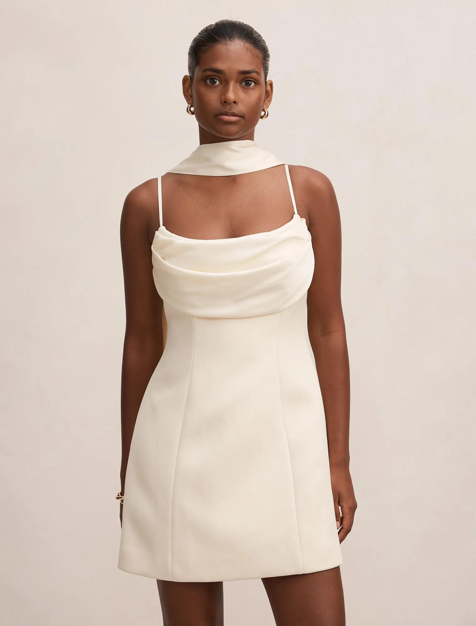 forever new beaded dress Scoop-Neck Off-Shoulder Sleeveless Beaded Tea-Length Satin Mermaid Wed –  Laxag main image 1