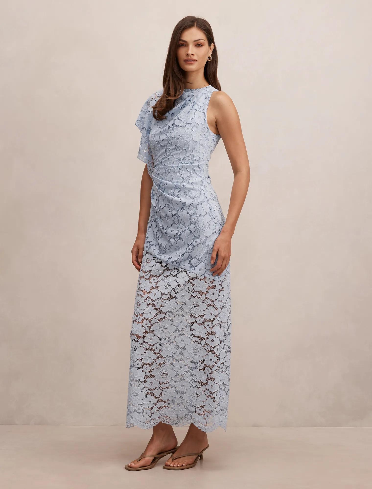 Livvie Asymmetric Lace Maxi Dress