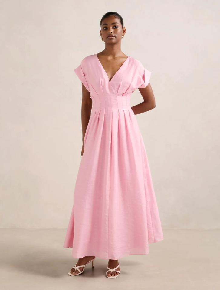 Alessandra Petite Tucked Midi Dress in Pink - Size 4 to 16 - Womens Midi Dresses Alessandra Petite Tucked Midi Dress in Pink - Size 4 to 16 - Womens Midi Dresses