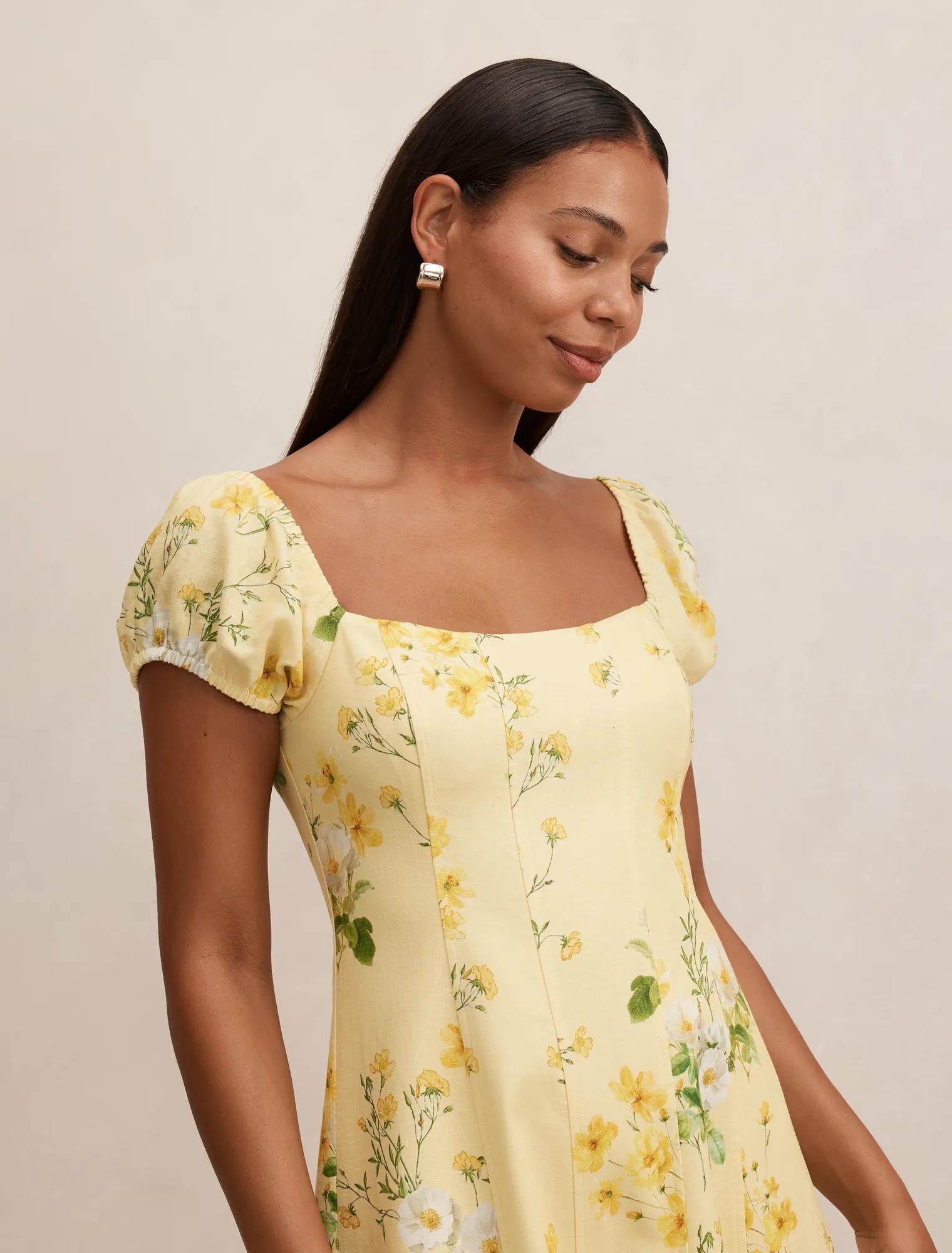 Sadie Cap Sleeve Linen Midi Dress