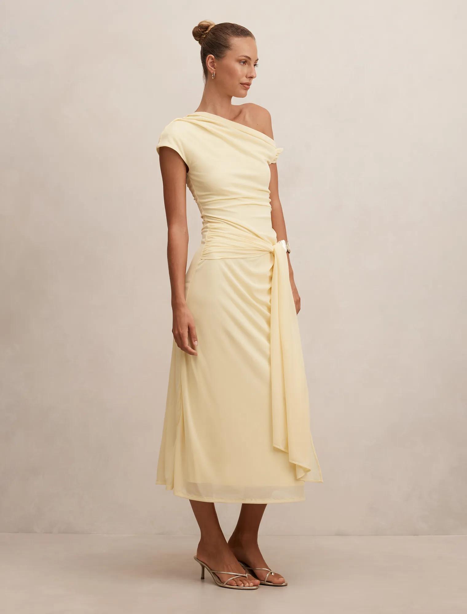 Piper Draped Tie Mesh Midi Dress