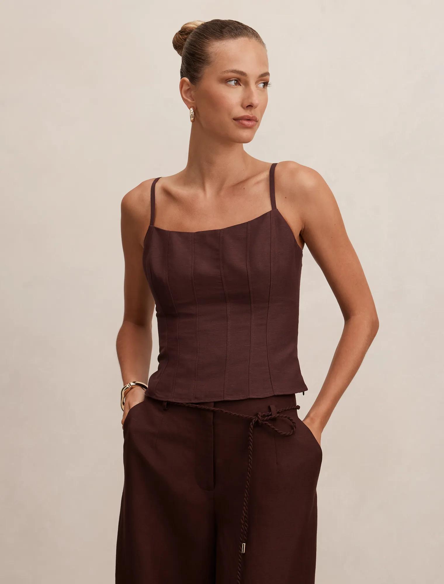 Brown Corset Top - River - Size 4 to 16 - Womens Corset Tops
