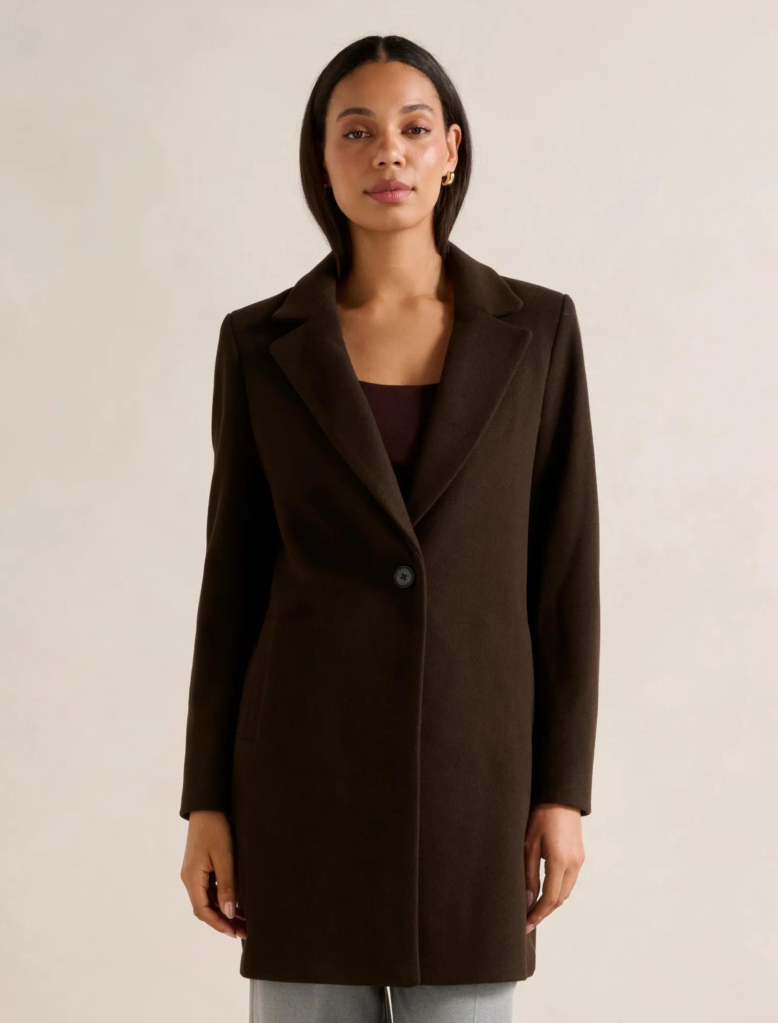 Forever New Women's Cassie Single Breasted Coatigan in Chocolate, Size 16 Recycled Polyester/Acrylic/Wool